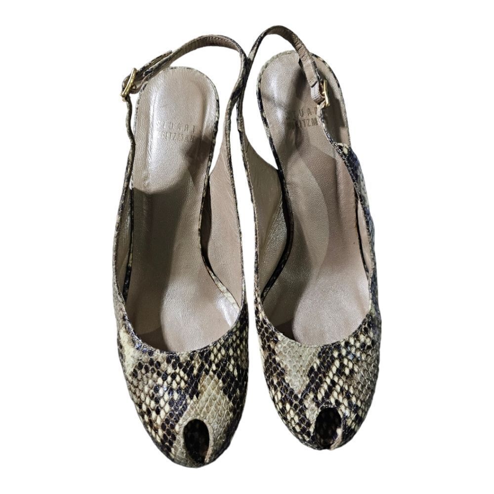 Stuart Weitzman Snakeskin Print Open Toe Platform… - image 2
